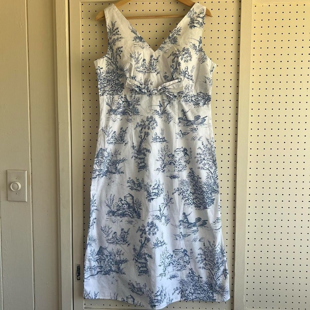 Blue and White Toile Midi Dress